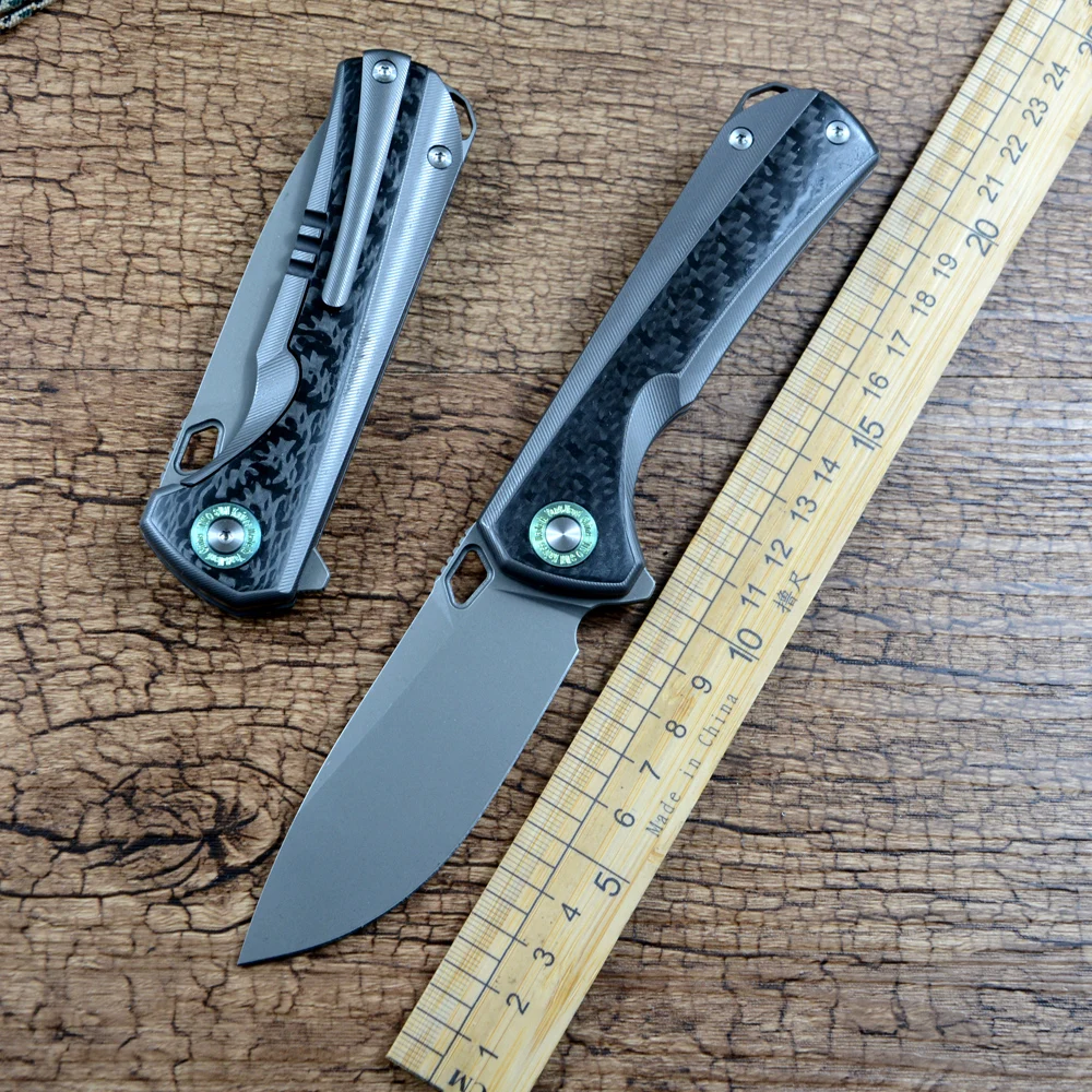 

TWOSUN Folding Knife M390 Plain Blade Ceramic Ball Bearing Titanium Inlay Carbon Fiber Handle Outdoor Hunting TS419YJ01-V1