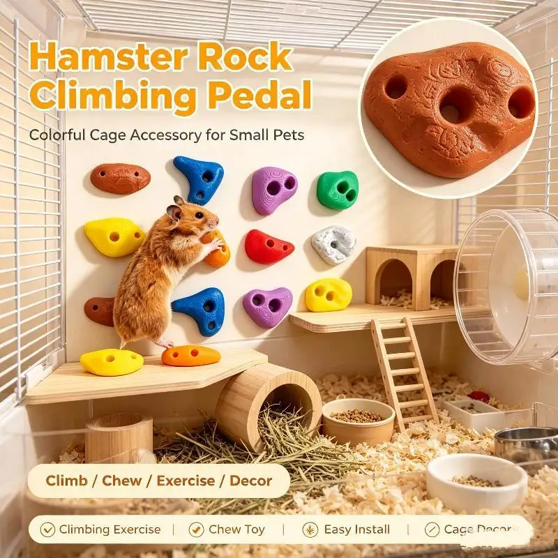 16Pcs Plastic Hamster Climbing Wall Rocks Colorful Rock Holds Toy Dwarf Hamster Cage Household Pet Decor Supply