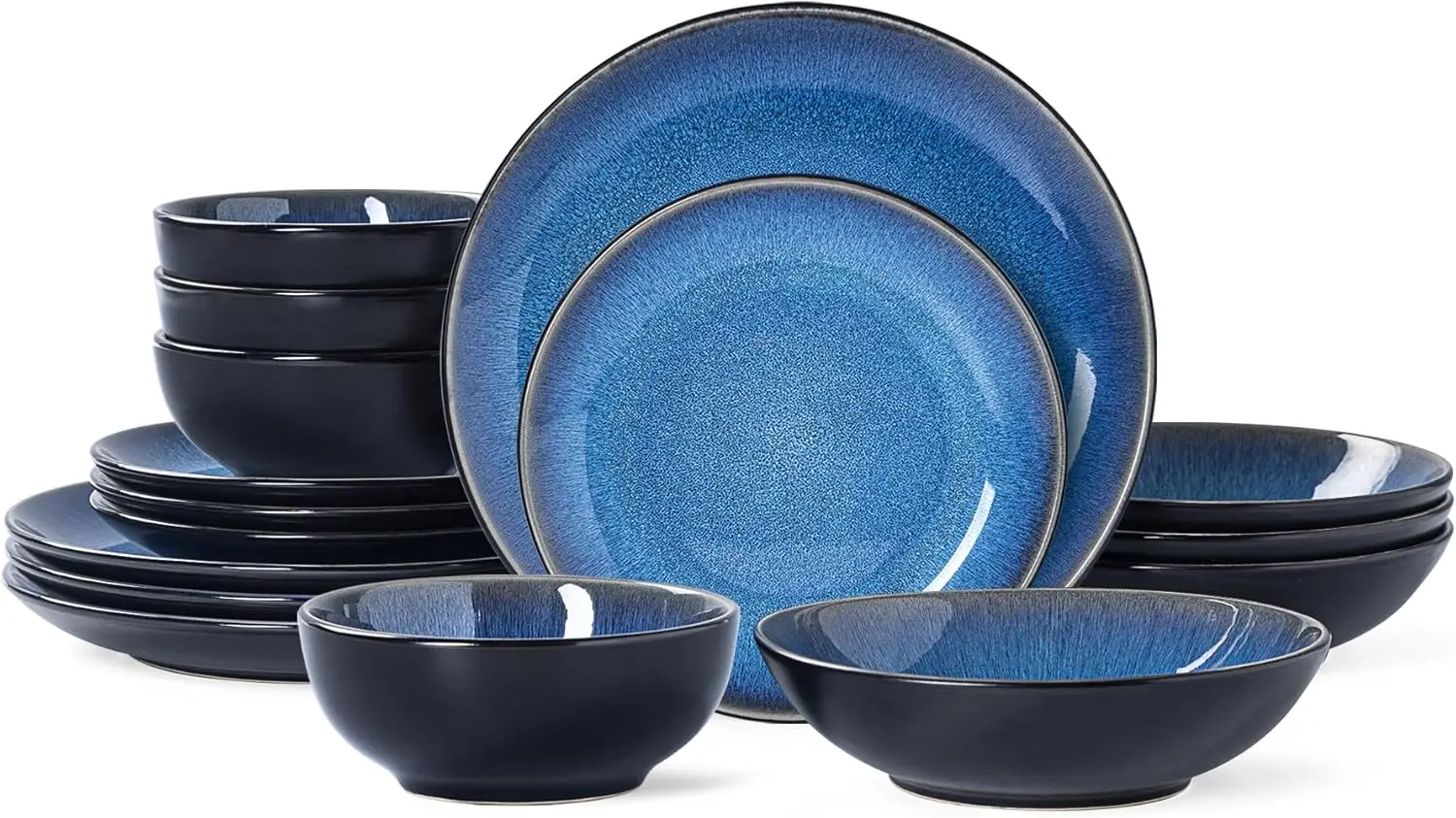 16-Piece Stoneware Dinnerware Set for 4, Microwave and Dishwasher Safe, Chip Resistant in Blue