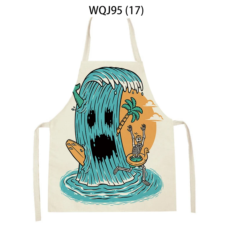 Halloween Skull Print Oil Resistant Kitchen Apron Wipe Makeup Print Nail Shop Baking Accessories BBQ Restaurant Bar Shop Cafe