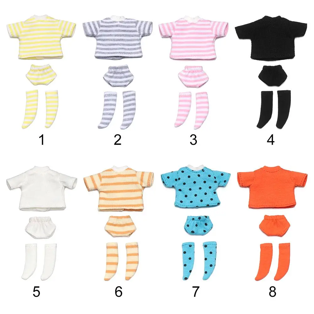 1/12 BJD Doll Clothes Suits OB11 Doll T-shirt 1/11 Doll Panties Fashion Doll Cotton Socks DIY Doll Clothes Dolls Accessories
