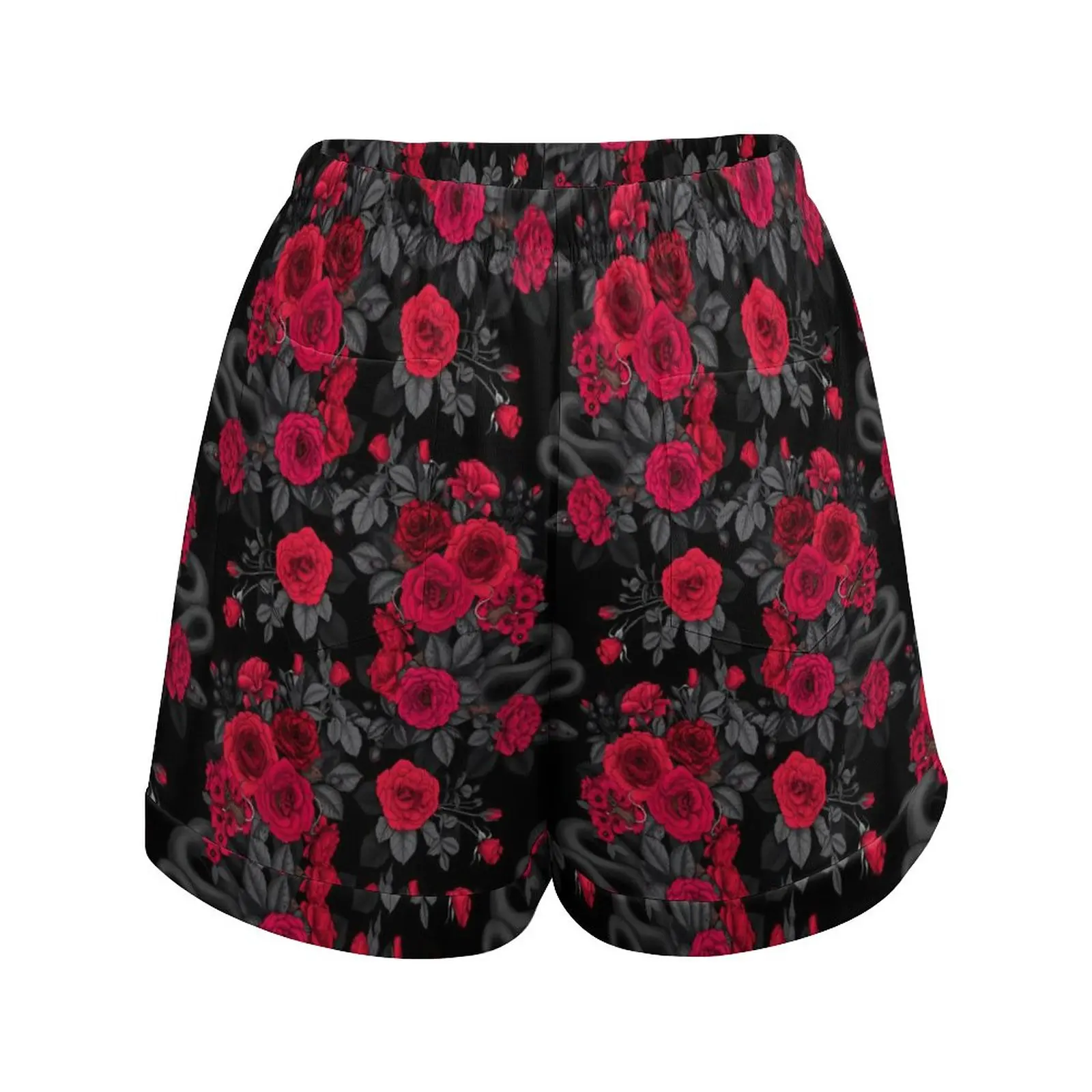 Rose Floral Shorts Red Flowers Trendy Shorts Summer Custom Short Pants With Pockets Street Fashion Bottoms Big Size 2XL 3XL