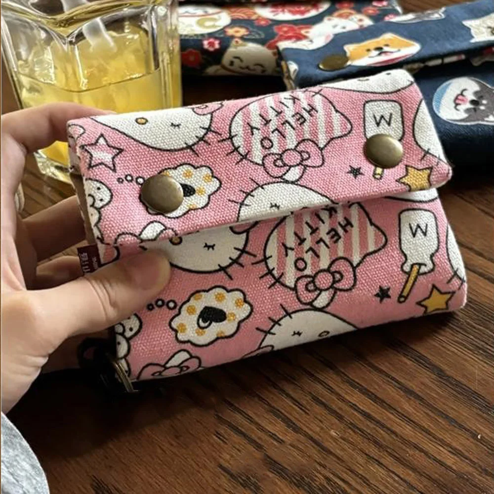 Hellokitty мультфильм тройной холст кошелек Sanrio Kawaii аниме держатель для карт кошелек фотоальбом подвесной брелок для карт Cilp Pack подарок