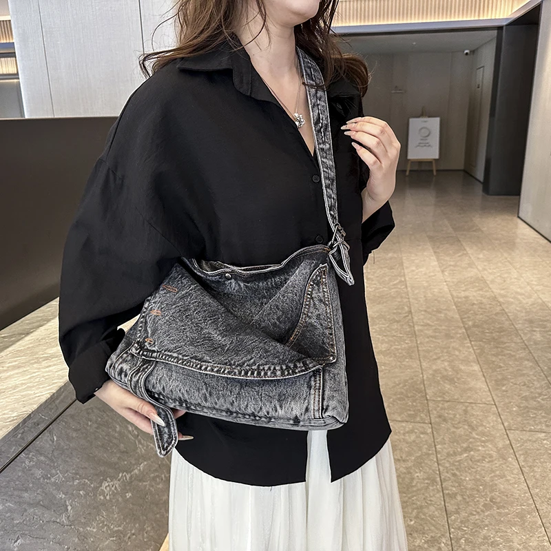

Retro Waed Denim Tote Bag Women's Faionable Slant Crossbody Bag Large Capaci Single oulder Bag Geometric Bag