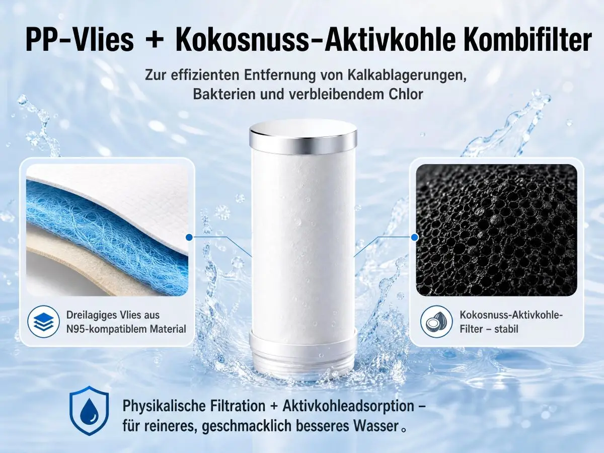 Raorio Wasserhahn-Filter, Leitungswasser-Reiniger, Kalk- und Chlorreduktion, Doppelauslass, Waschbarer Filter, Küche & Bad – Detail 2
