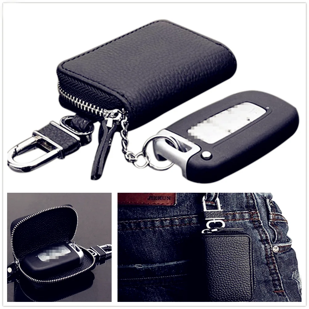 Leather Wallet Car Key Case Zipper Car Emblem Badge Keychain Bag for KIA Volkswagen AUDI Toyota Ford Chevrolet Peugeot BMW MINI