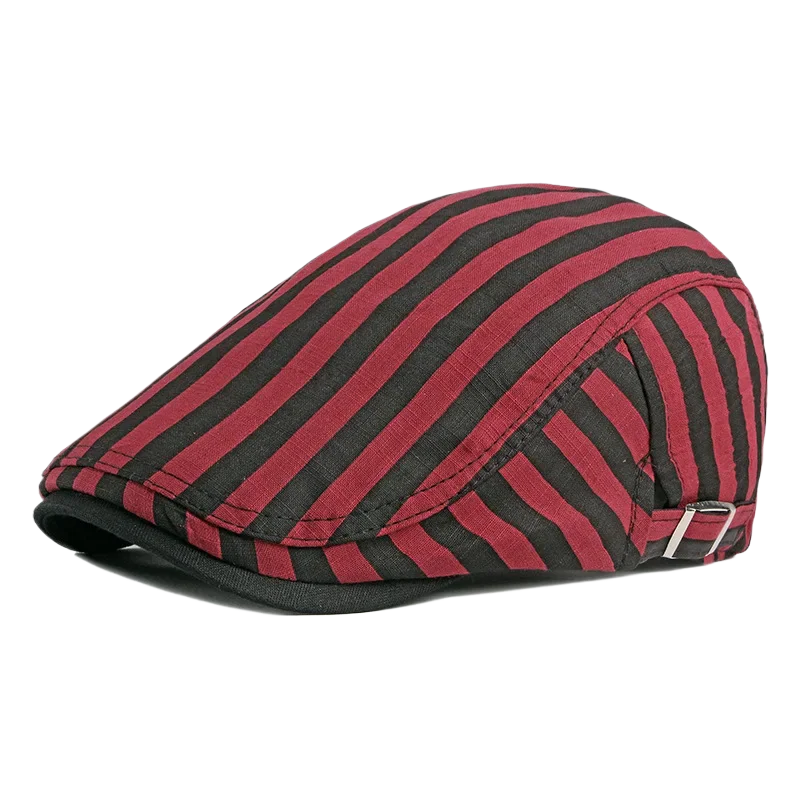 Cotton Flat Cap Newsboy Hat Beret Cabbie Ivy Cap Stripes Adjustable Gatsby Newsboy Beret for Men Women Youth Teens