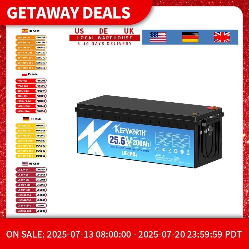 

24V 200Ah LiFepo4 Battery 5.12KW Independent Power Perfect for Boat Marine RV Solar Trolling Motor Household Appliance