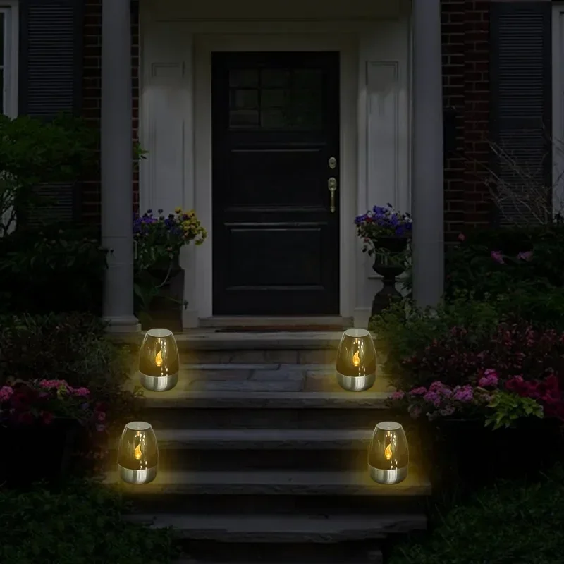 Solar Light Outdoor Terrace LED Steel Candle Light Lawn Deck Halloween Decoration Night Light Waterproof Garden Solar