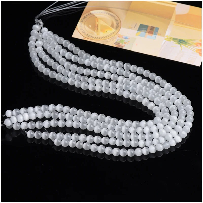 6 8 10 MM Genuine Semi-precious Natural AA Quality White Selenite Clear Cat Eye Gypsum Stone Round Loose Beads 15