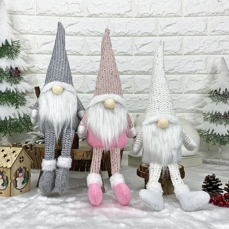 2PCS Christmas Gnome Decoration with Long Retractable Leg Handmade Large Standing Gnome Plush Holiday Elf for Xmas Party Decor