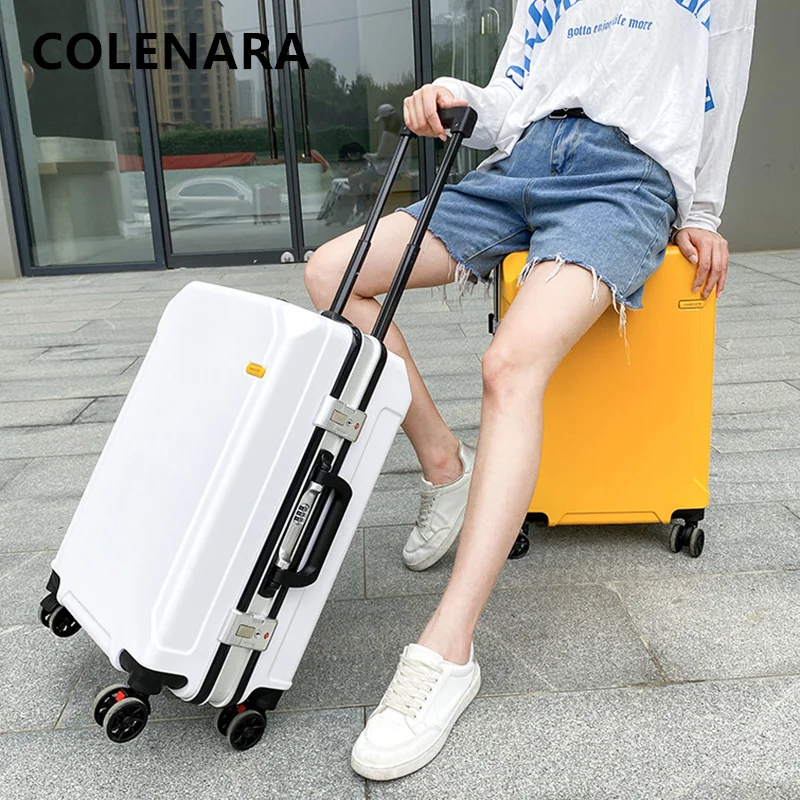 

COLENARA 20 "22" 24 "26 дюймов новый чемодан с алюминиевой рамой, посадочный ящик, мужской деловой чемодан на колесиках, женская ручная кладь, дорожный чемодан
