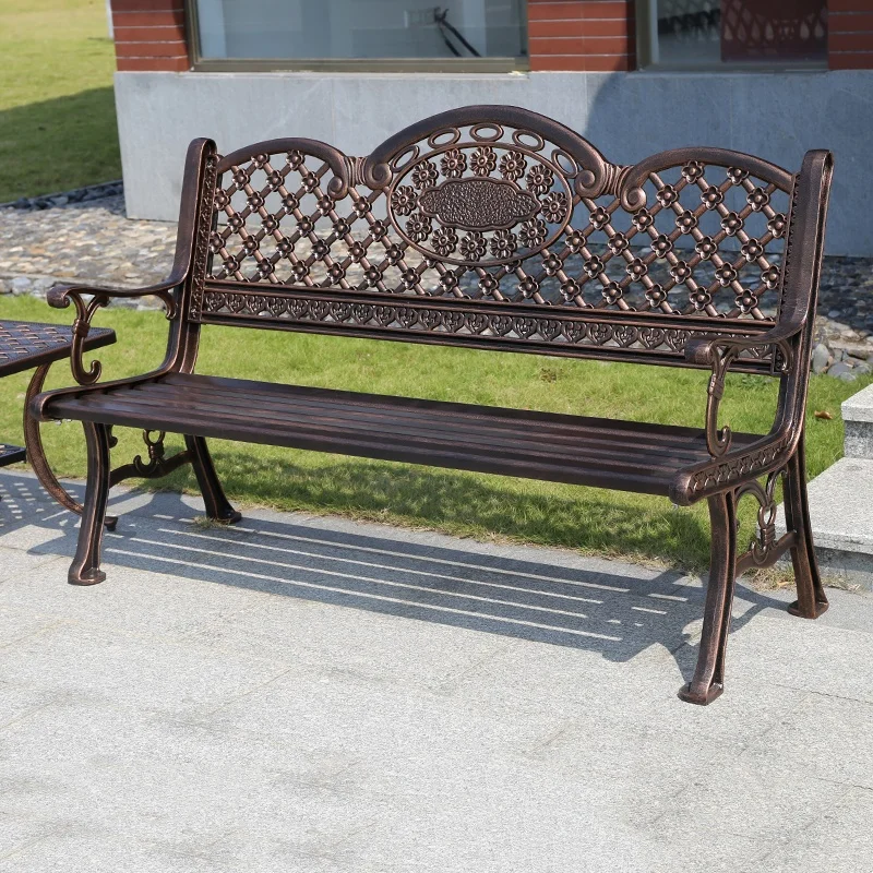 

2024 New outdoor metal Bench with backrest garden long chair outdoor bench cast aluminum leisure Patio benches