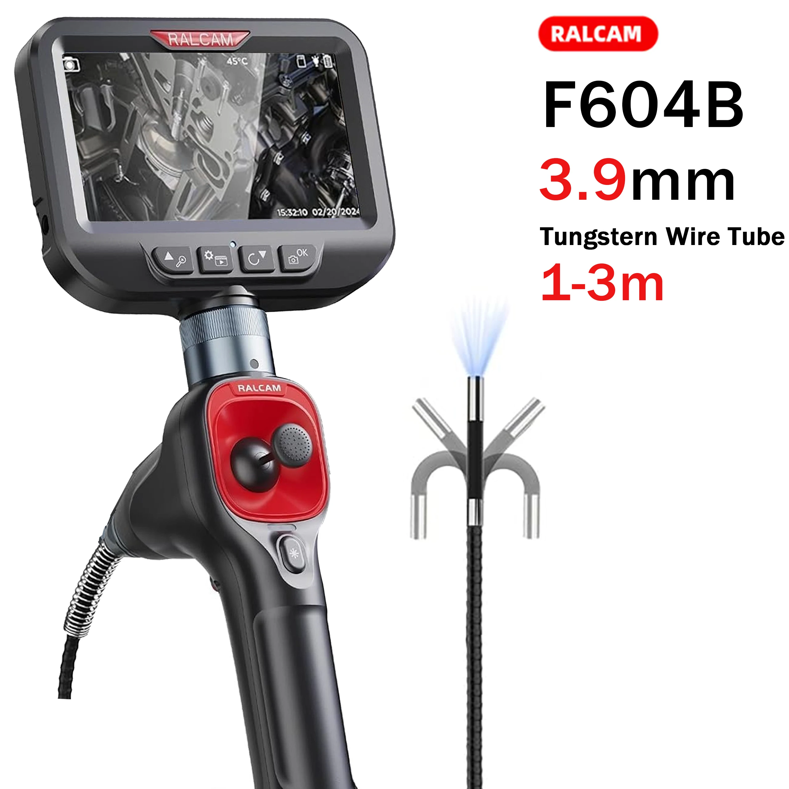 

RALCAM 4 Way Steering 3.9mm Industrial Endoscope with 4.3 Inch HD Screen for Car Pipe Sewer Inspection Borescope Camera