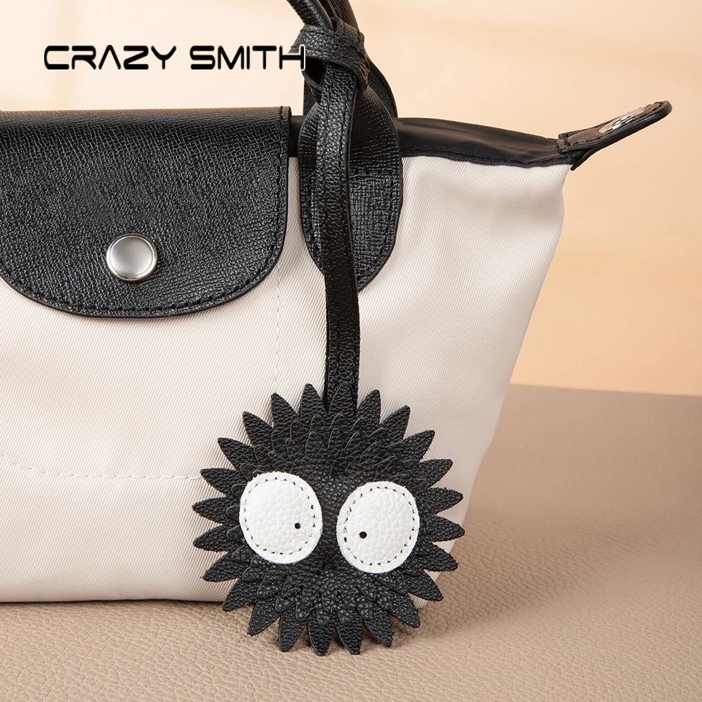 CRAZYSMITH Handmade Genuine Leather Bag Charm Briquettes Keychain Purse Charms Bag Pendant for Handbags DIY Gift Bag Accessories