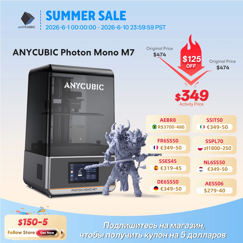 ANYCUBIC Photon Mono M7 14K velocità fino a 150 mm/h stampa stampante 3D Mono MSLA 10 ''stampante 3D in resina LCD dimensioni 223*126*230m