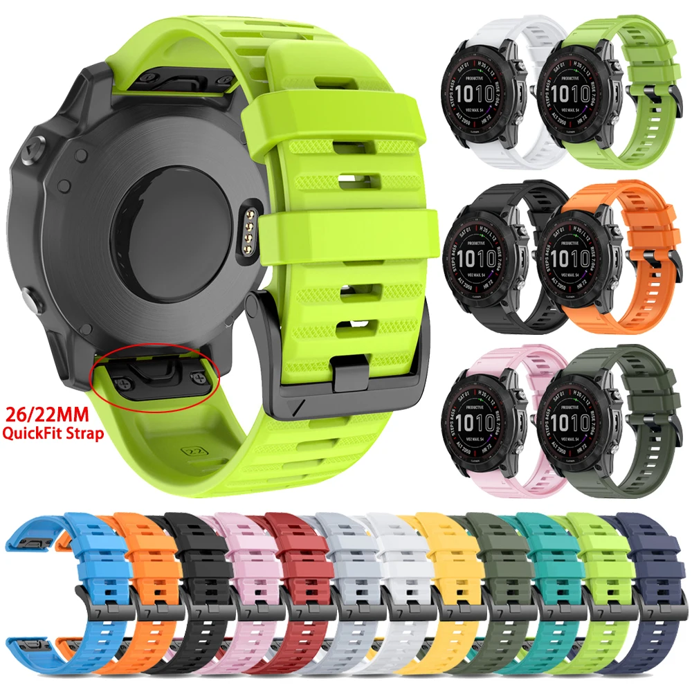 22 26mm QuickFit Silicone WatchBand for Garmin Fenix 6X 6 Pro 7 7X 5 5X Plus Epix Gen 2 Enduro 3 Tactix 8 47mm 51mm Sports Strap
