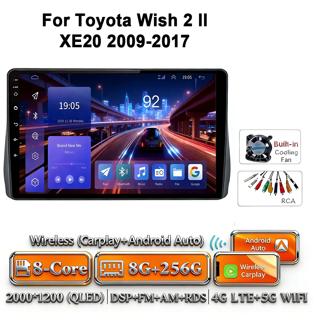 Android 17 Carplay Android Auto 4G WIFI autoradio voor Toyota Wish 2 XE20 2009-2017 GPS DSP BT touchscreen multimediasysteem