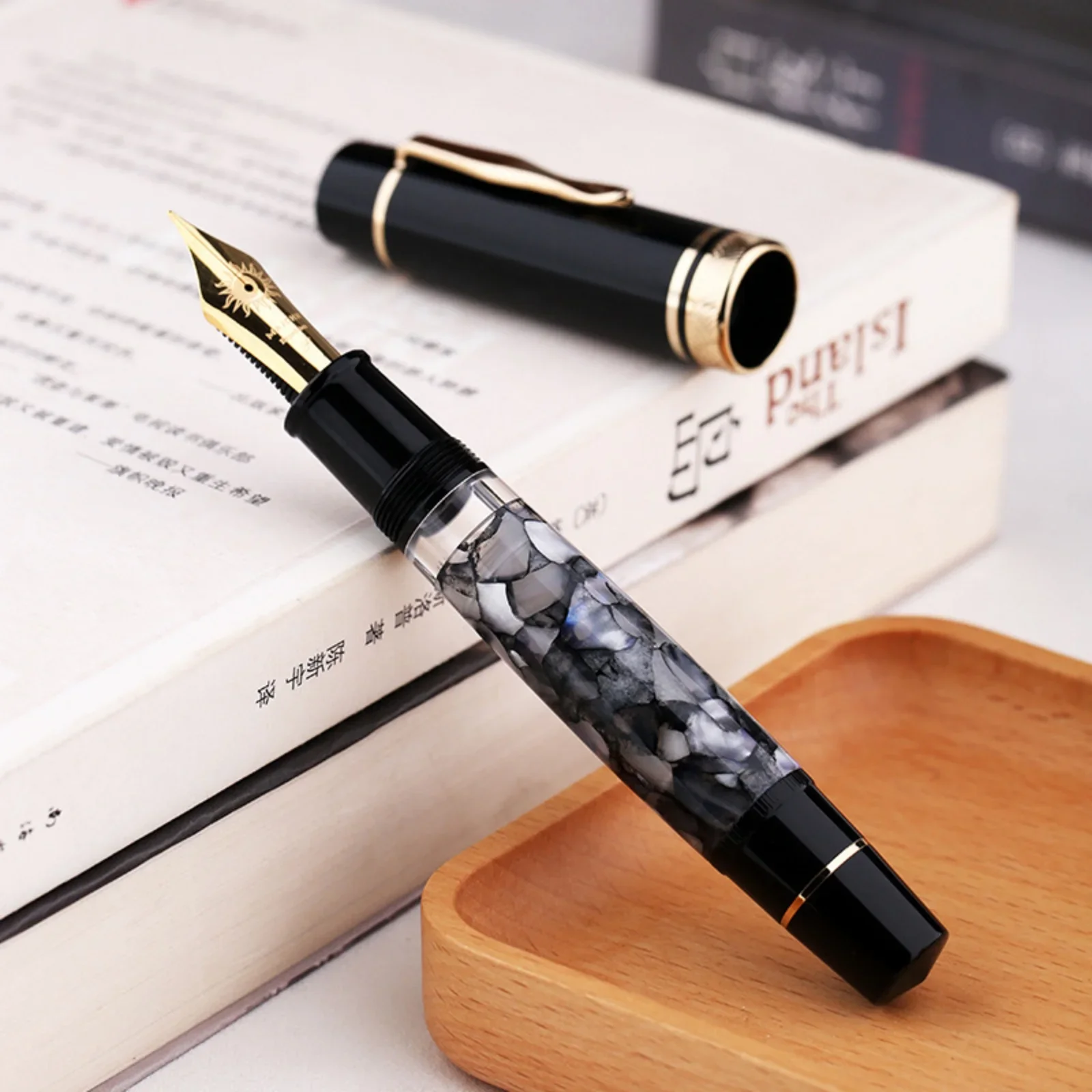 New MAJOHN P139 Large Piston Fountain Pen Orange No.6/8 EF/F/M Nib Hard Rubber Tongue All-copper Structure Writing Ink Gift Pens