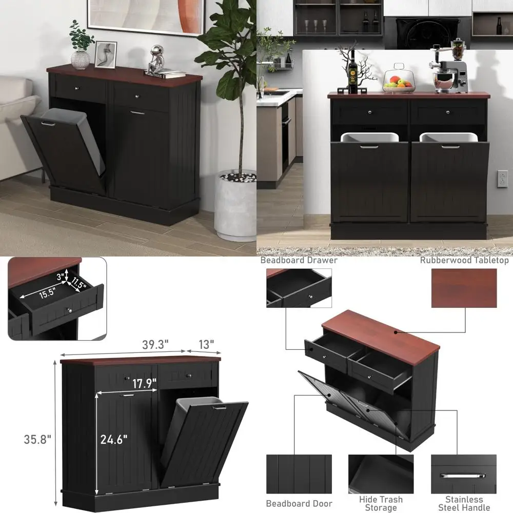 

10-галонный деревянный отдельно стоящий шкаф-сортировщик для белья с контейнером для вторичной переработки и скрытым ящиком для эффективной организации дома