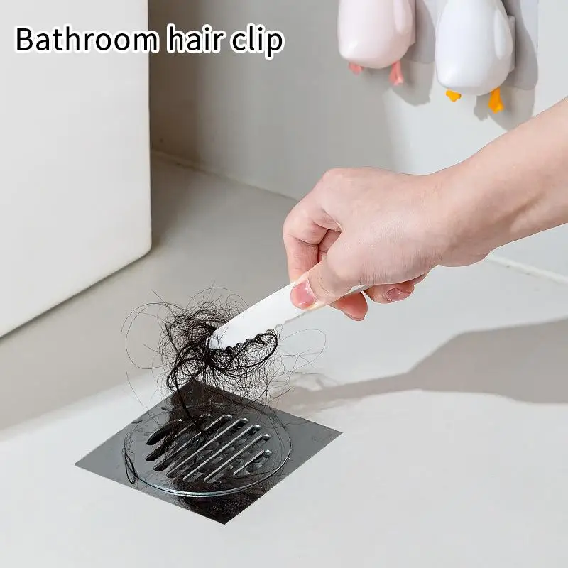 Cartoon Duck Shaped Bathroom Hair Stopper Self Adhesive Wall Mount Reusable Hair Catcher for Sink Shower Drain