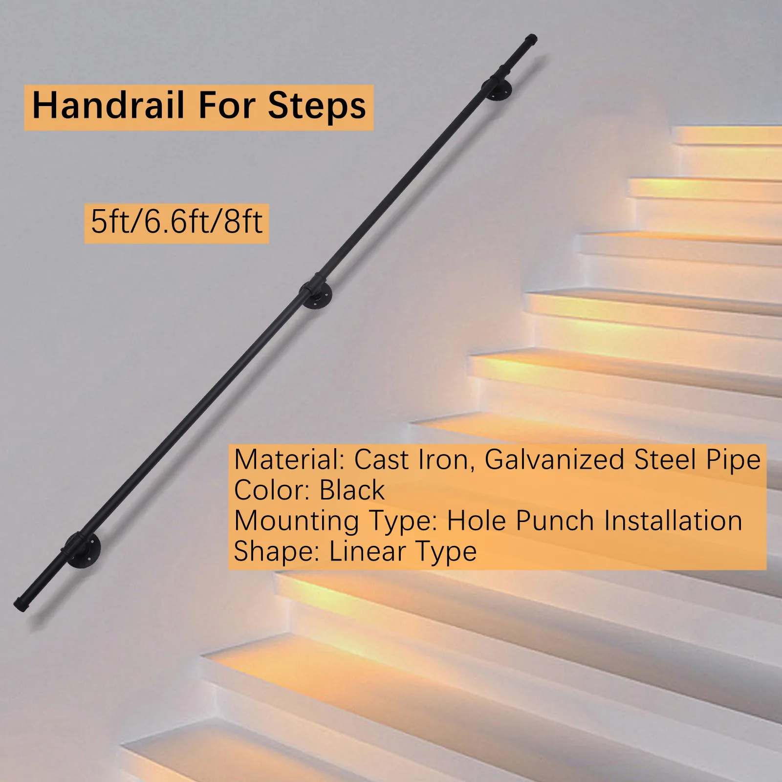 

Handrail For Steps Stair Railing Hand Rail Wall-mounted Rail Indoor/Outdoor