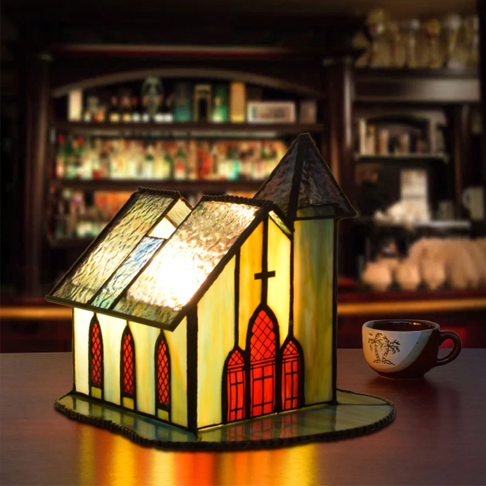 مصابيح طاولة عتيقة، ضوء الكنيسة، مصباح طاولة إبداعي، أصلي عتيق، مصابيح زجاجية ملونة لغرفة النوم وغرفة المعيشة #1