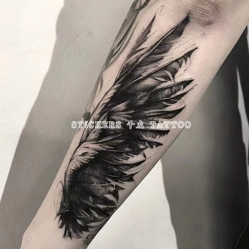 Big Wings Dark Temporary Fake Tattoo Stickers Floral Arm Feathers Waterproof Tatouages Et Art Corporel Men Women Cool Adesivos