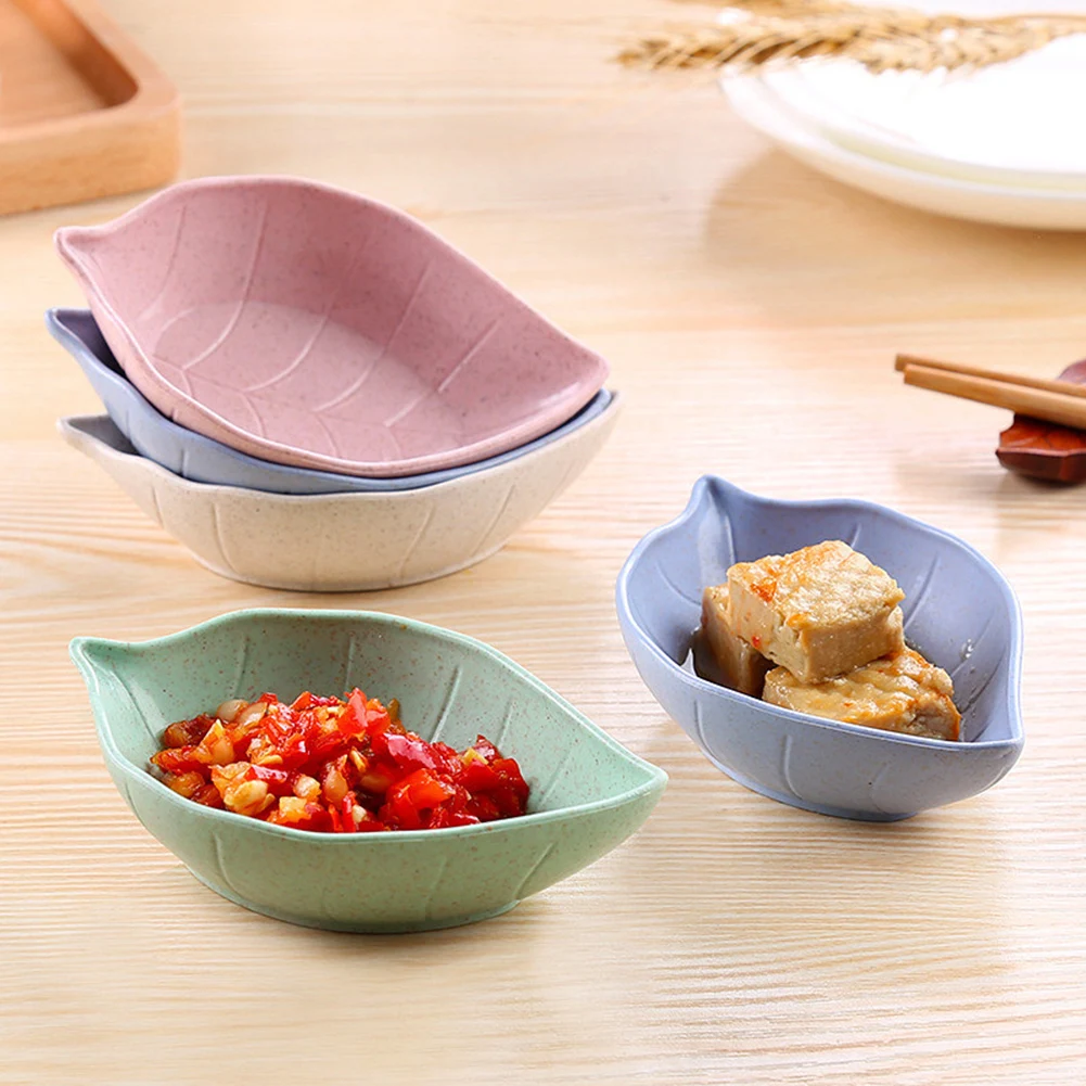 Wheat Straw Seasoning Dish Leaves Shape Dipping Bowl Sauce Dish Serving Dish Seasoning Bowl Gravy Boats Kitchen Garden