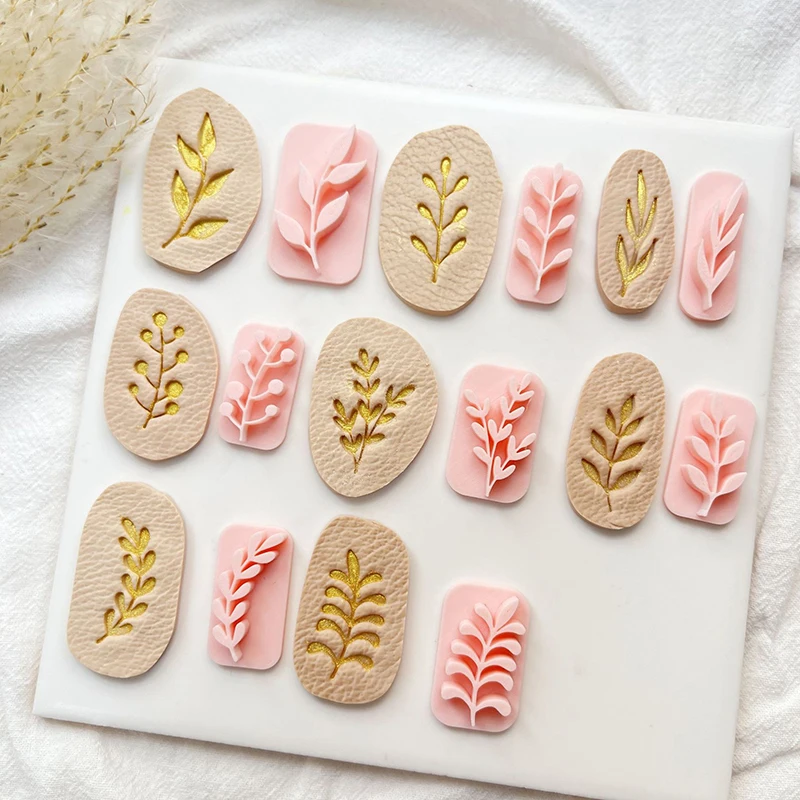 8pcs/set Plant Leaves Clay Stamps Polymer Clay Molds Leaf Texture Imprinting Mold DIY Ceramic Earrings Jewelry Pottery Tools