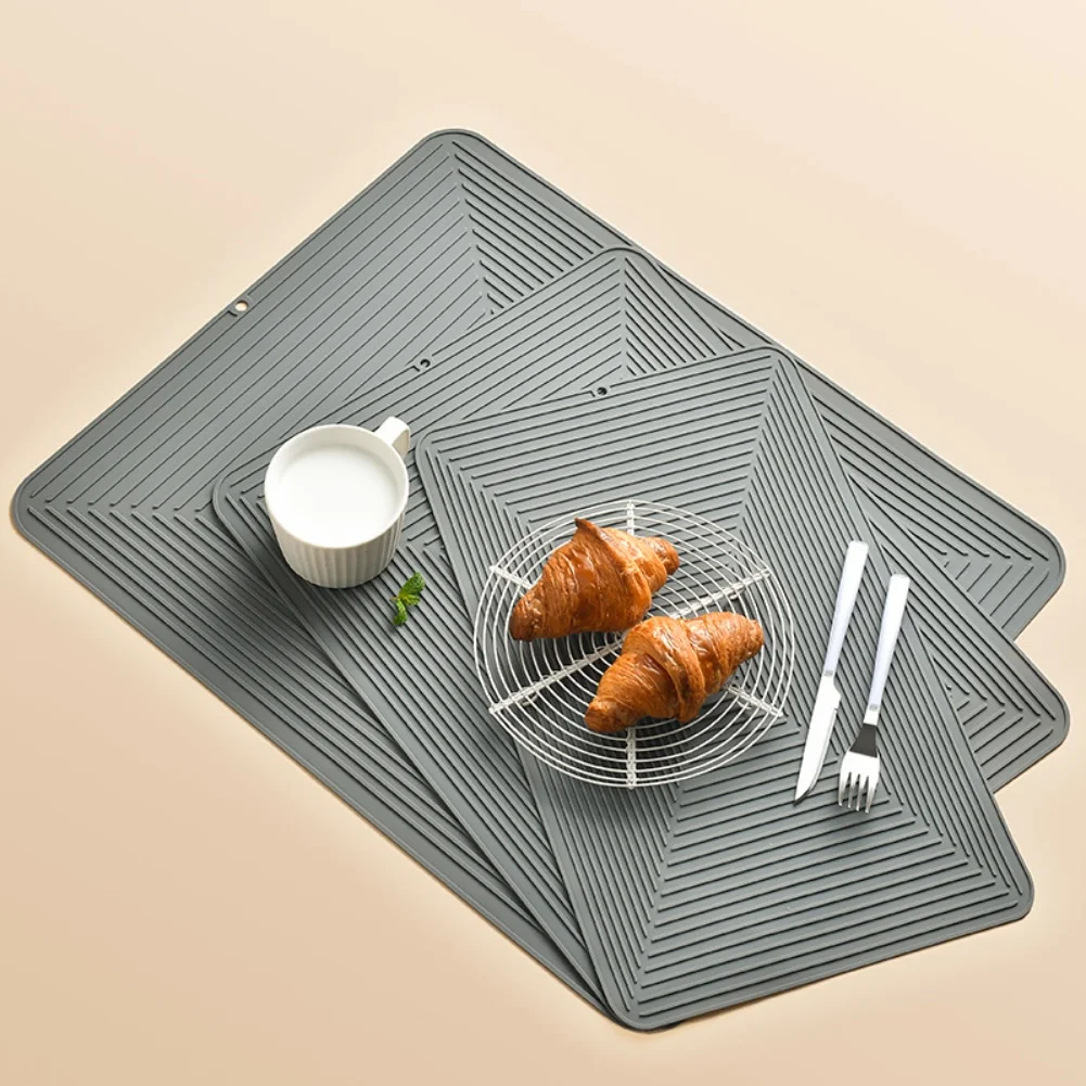 Silicone Square Drain Mat Non Slip Foldable Washable Quick Dry 25x40cm For Kitchen Sink Counter Dish Drying Placemat Coaster