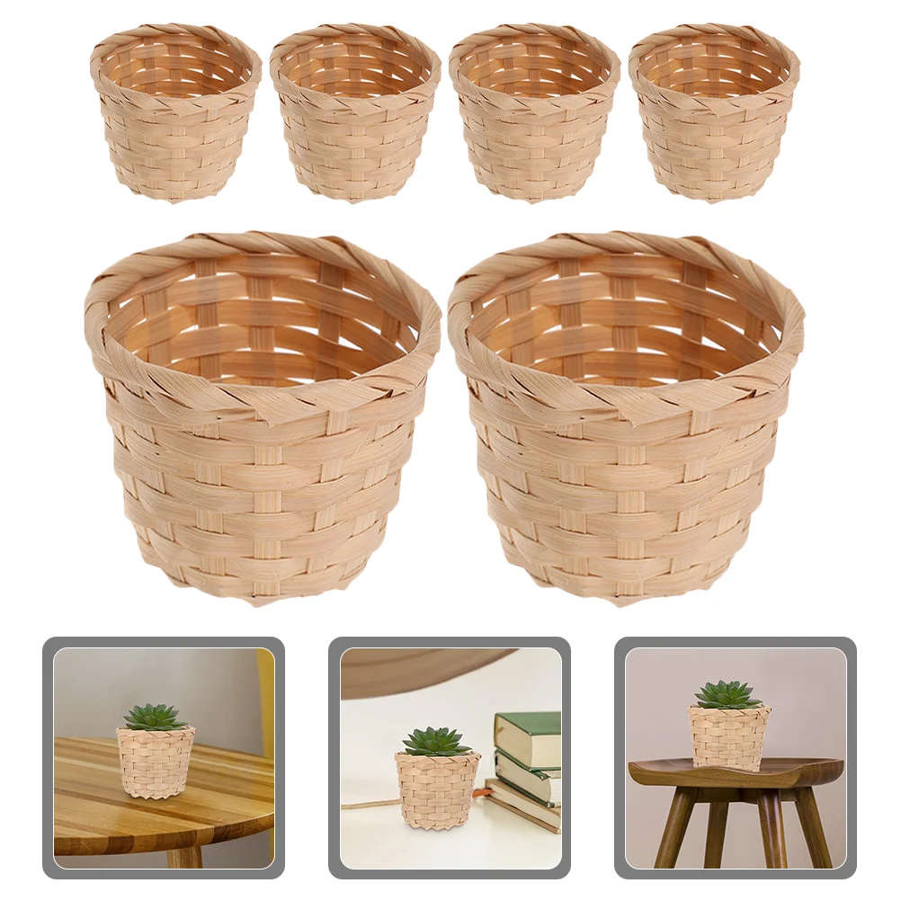 6 Pcs Bamboo Storage Basket Pen Holder for Gifts Flower Vases Decorative with Cover