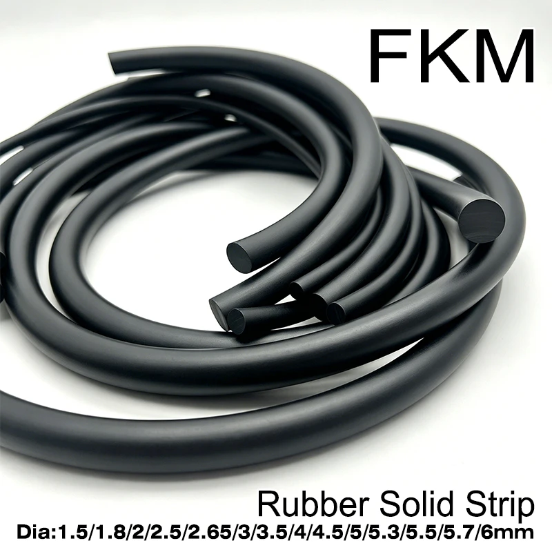 FKM Fluorine Rubber Solid Strip Dia 1.5~6mm Oil Resistant Non Deformation Round Strip Auto Mechanical Hardware Sealing Material