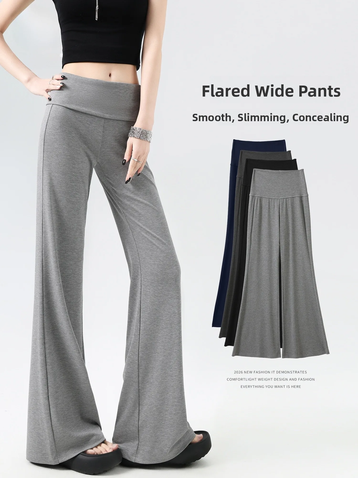 

Grey Low Waist Bell Bottom Pants Women Summer Thin Casual Drapey Slimming Yoga Fitness Sports Pants Soft Comfortable Polyester