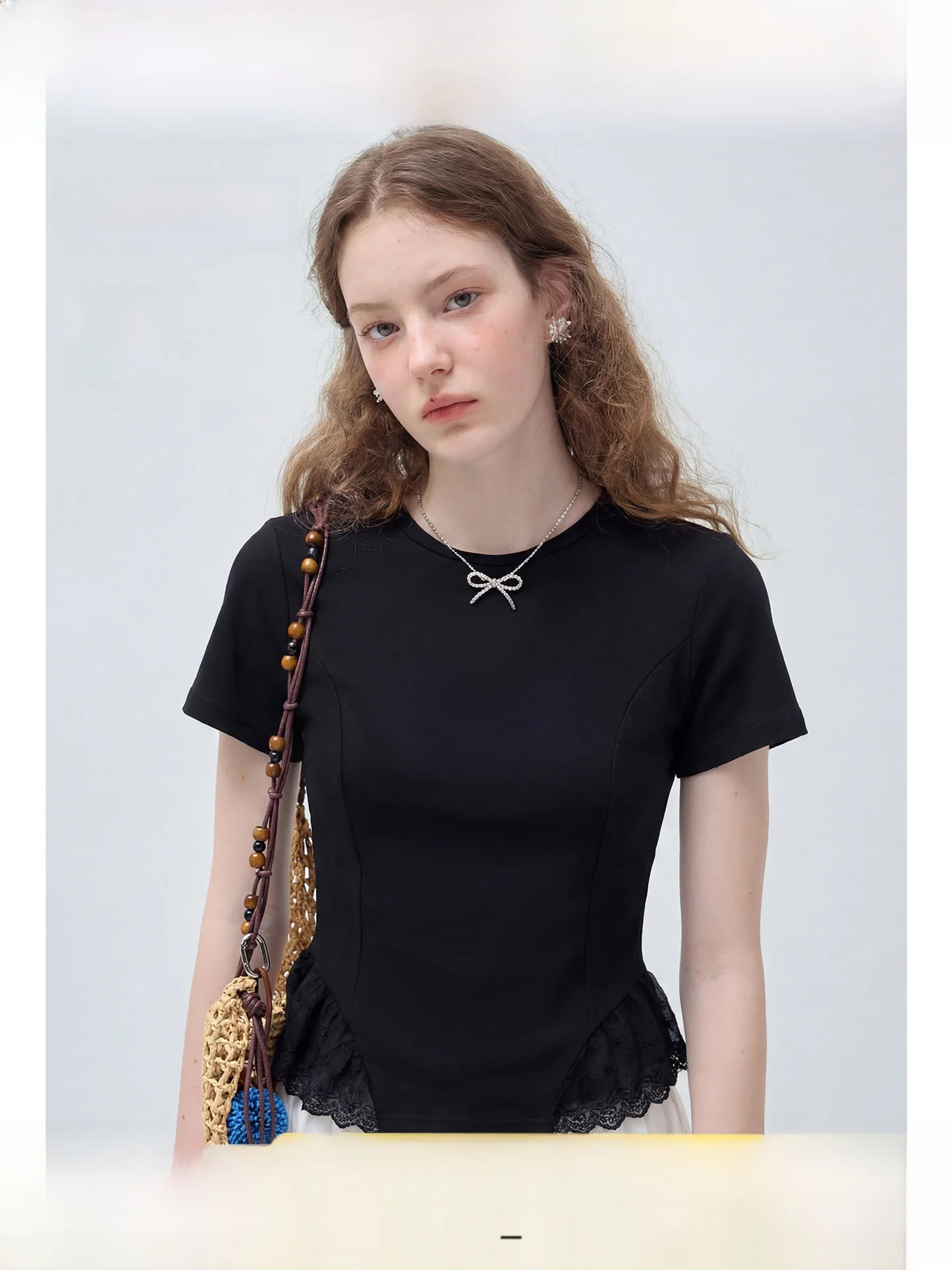

5A Antibacterial Large Size Women's T-Shirt Short Sleeve Waist Cinched Shoulder Appropriate Summer Top Sweet Style Standard V...