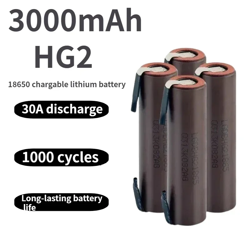 

Original Battery 18650 HG2 3000mAh with Strips Soldered Batteries for Screwdrivers 30A High Current + DIY Nickel Inr18650 Hg2