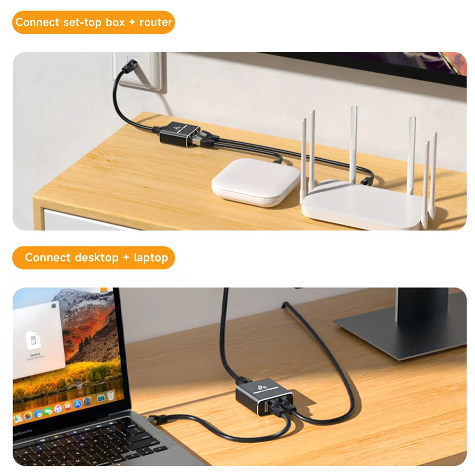مقسم جيجابت إيثرنت 1 إلى 2/3/4، 1000 ميجابت في الثانية RJ45 LAN مقسم الإنترنت للكمبيوتر/المحور/المفتاح/الجهاز التوجيه/الصندوق التشفير/التلفزيون الرقمي