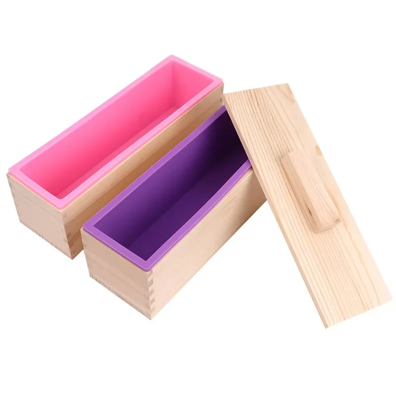 1200ml Rectangle Silicone Soap Mold Wooden Box With Cover DIY Handmade Form Soap Craft Mousse Cake Toast Loaf Baking Mould Tools