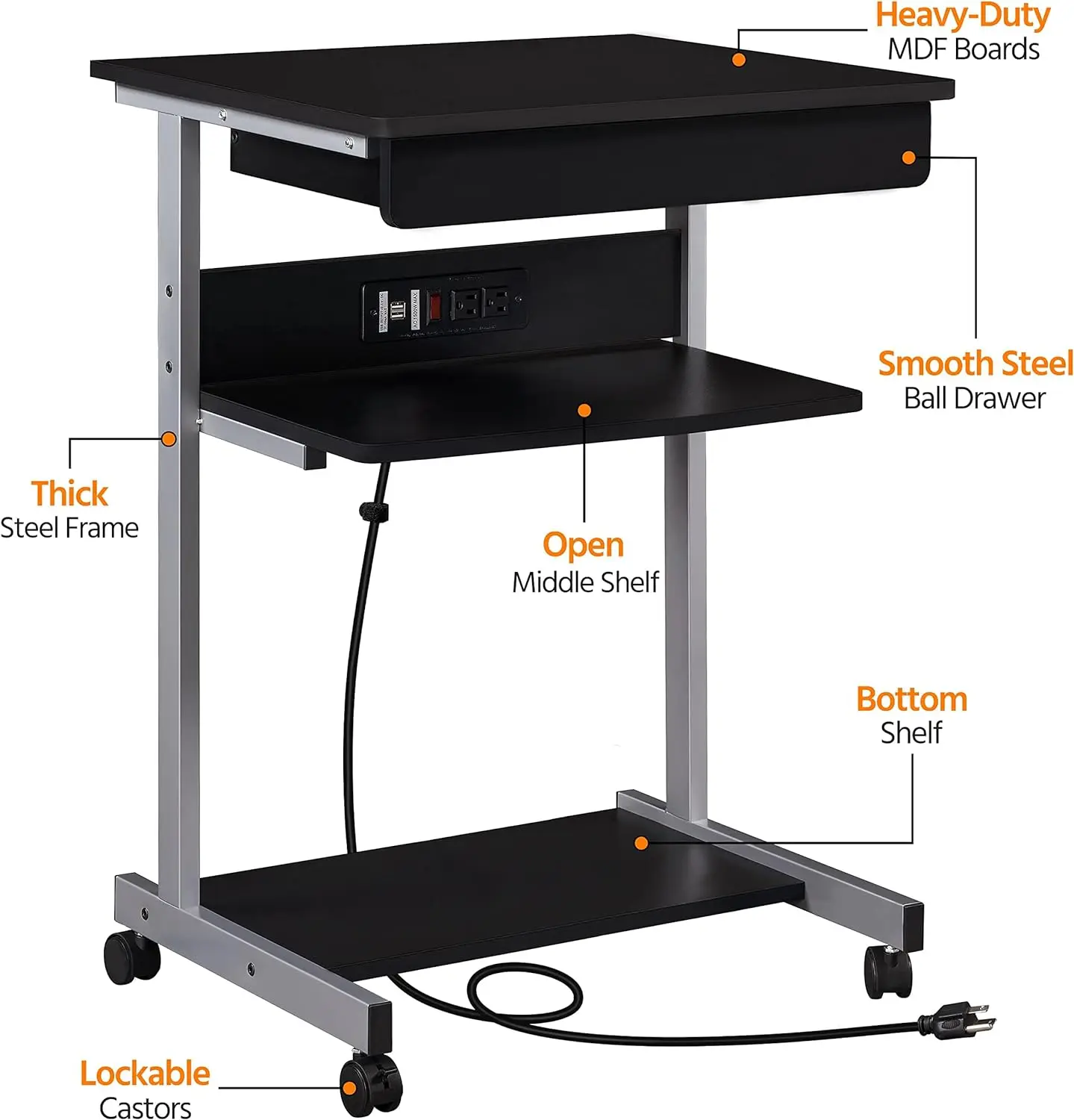 Small Home Office Desk, 22 "Laptop e Power Outlet, Equipado com uma Estação de Carregamento e Porta USB