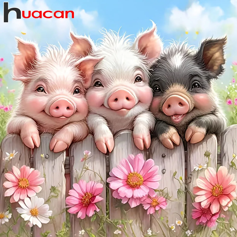 Huacan 5D Diamantmalerei Schweine, vollflächig, quadratisch und rund, Stickerei, Sonderangebot, Tier- und Blumen-Malerei-Set, Dekoration für Zuhause