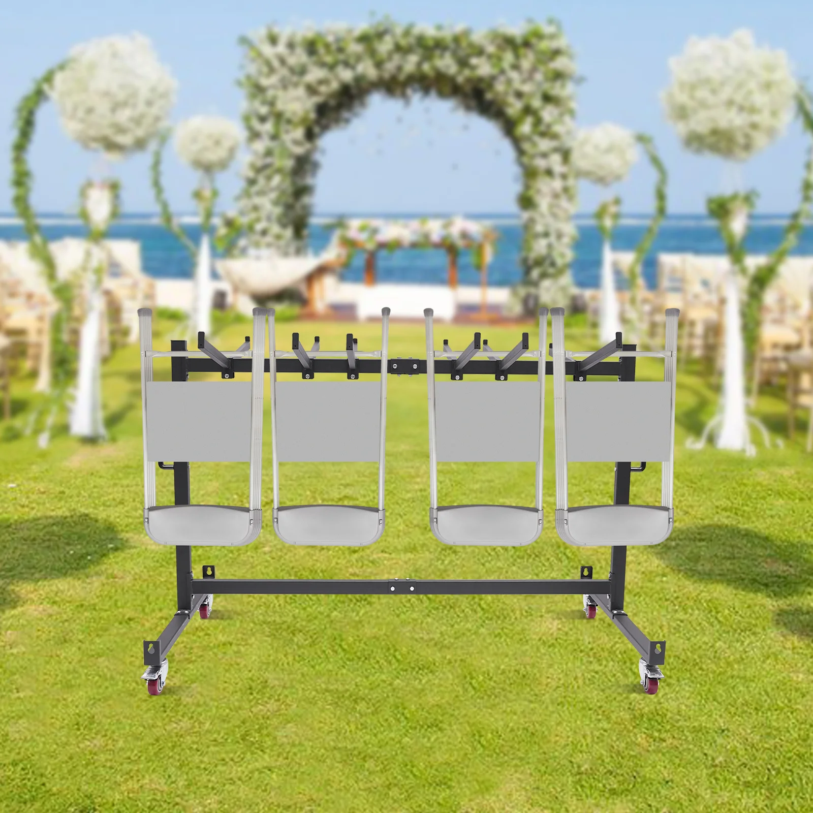 عربة كرسي قابلة للطي شديدة التحمل |   يحمل 42 كرسيًا |   عربة أدوات مقاس 34 × 71 × 45 بوصة مع 4 عجلات