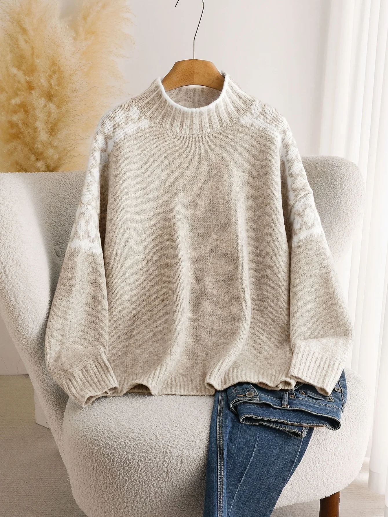 Vintage Flannel Shirt - Women's half-high collar raglan sleeve jacquard