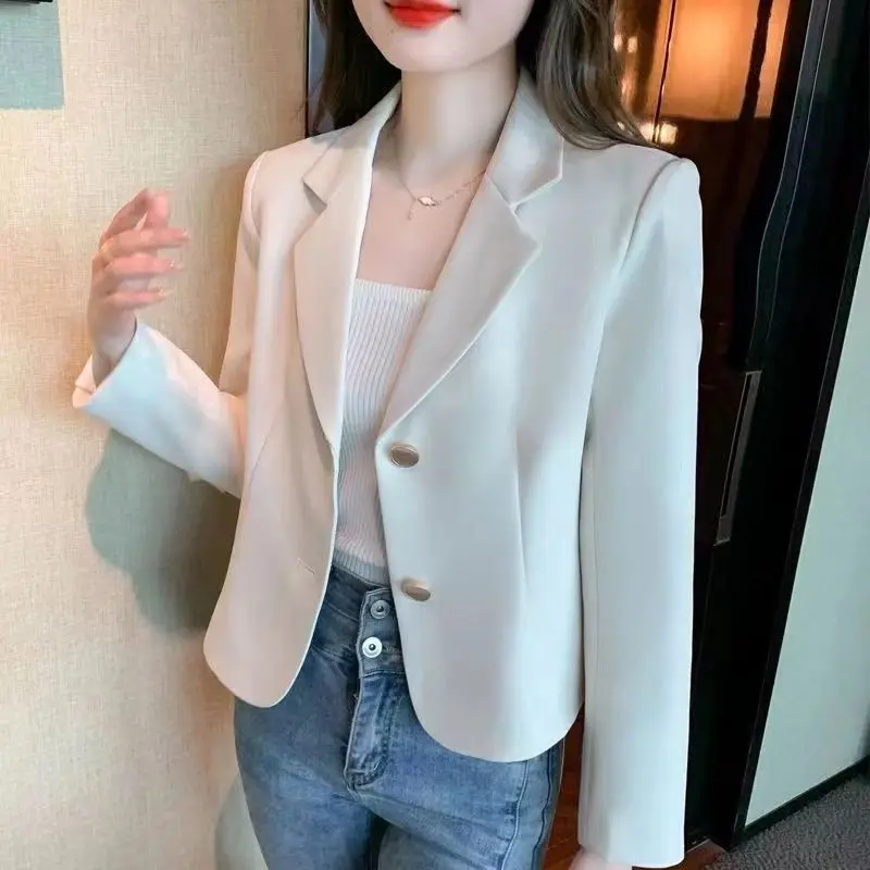 Blazer wanita berkancing Lapel, Blazer warna Solid semua cocok, pakaian kantor longgar Chic baru musim gugur 2024