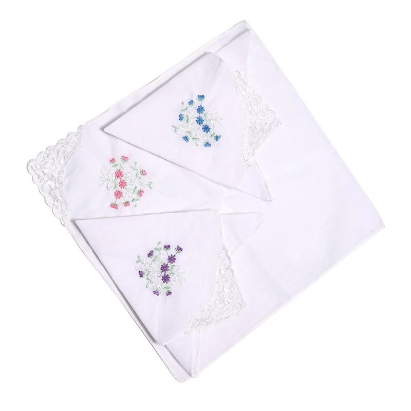 12PCS Cotton Embroidery Flower Handkerchief for Woman Wedding Handkerchief Dropship