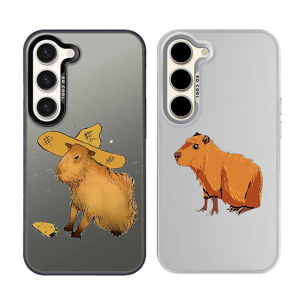Silver Plated IMD Phone Case For Samsung S26 S25 S24 S23 S22 Ultra S20 S10 S21 FE 5G Plus Cover Cute Cartoon Capybara Funny Gift