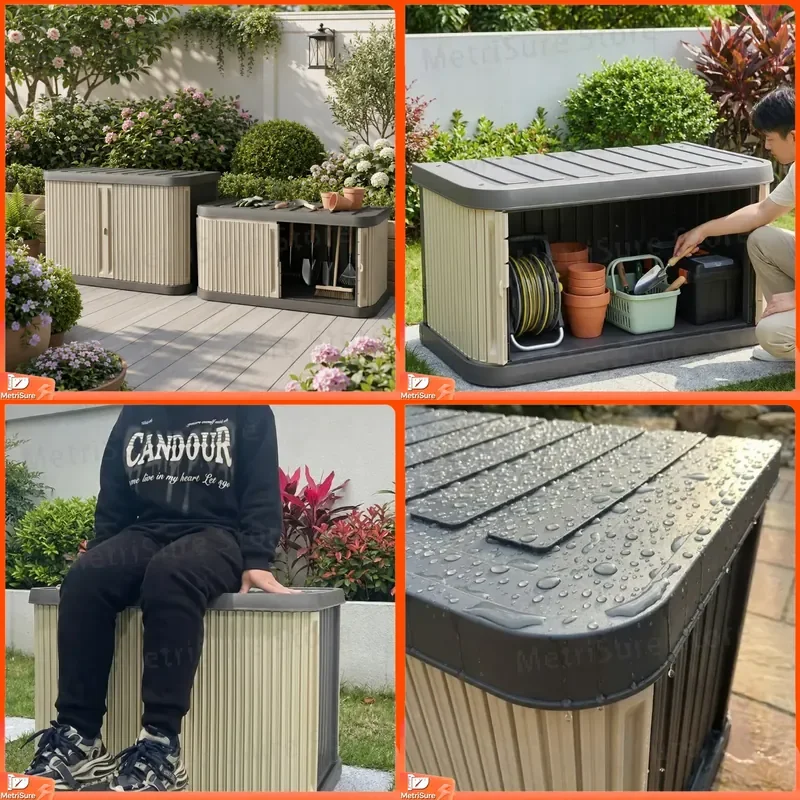 Cross-border outdoor storage cabinet Thickened storage cabinet Multi-layer rack Deck box Plastic garden push-pull storage