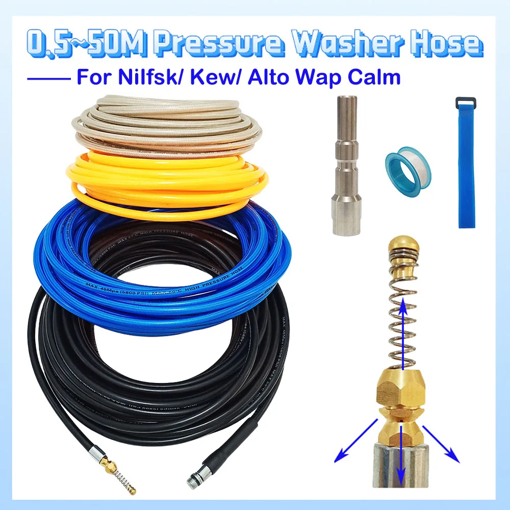 

0.5-50M Cleaning Hose Sewer Jetter Kit High-Pressure Cleaning Machine Hose Sewer Nozzle For NiIfsk/ Kew/ Alto Wap Calm