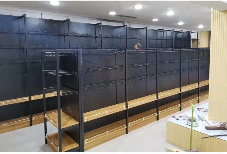 Pegboard Heavy Duty Double-Sided Modern Metal Display Custom Logo Supermarket Storage Racks Display  Stand Black Shop Furniture