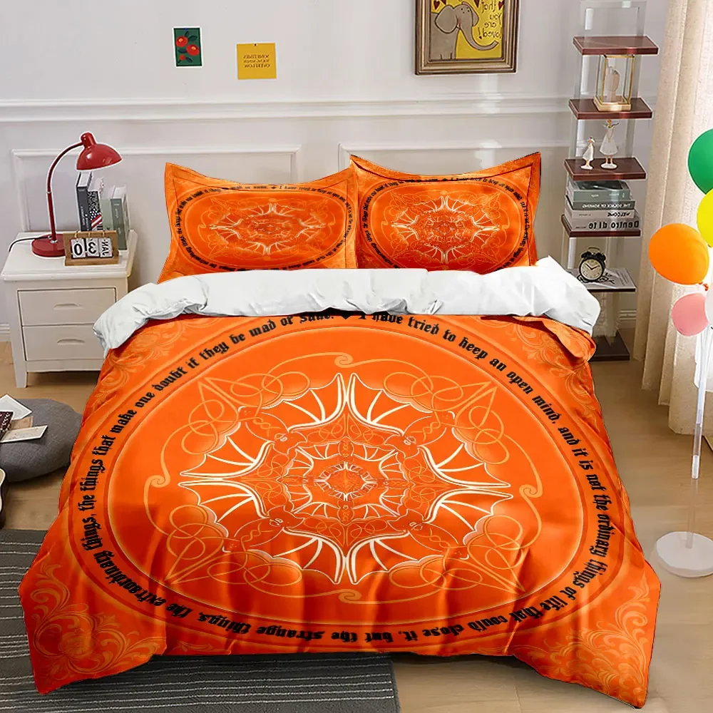 Abstract Orange Mandala Design Set Soft Comfortable Duvet Cover Bedding Set Included 1*Duvet Cover & 2*Pillowcases, gift