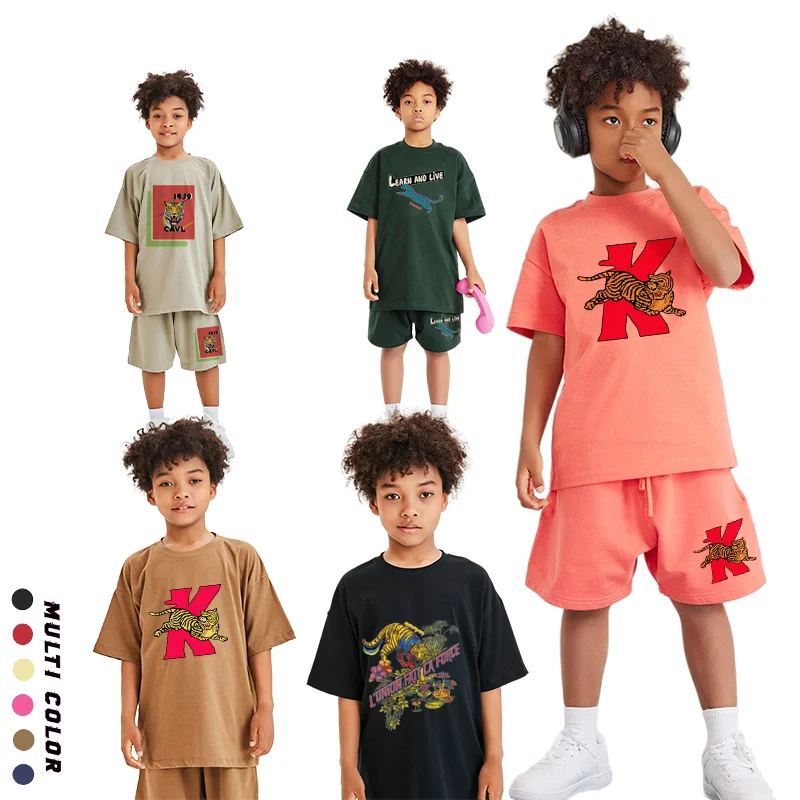 

Fashion Baby Boys Summer Clothes Designer Kids Tees Sets Cotton Tiger Short sleeve Boy Shorts 2Pcs Child Festival Gifts T-shirt